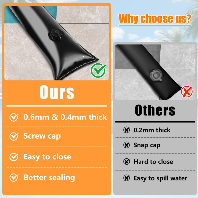 Phoncoo 10 Pack 0.6mm Thicker Pool Cover Water Bags with Pool Cover Weights Corner  8 Ft PVC Pool Water Tubes with Screw Caps for Winterizing for Inground Swimming Pool Winter Cover - Image 3